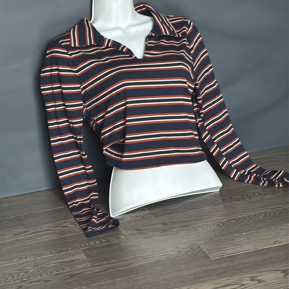 Vintage rugby cropped knit long sleeve top Sz M - Picture 3 of 8
